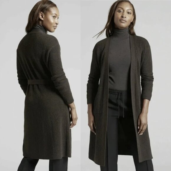 Athleta Black Scenic Wrap Longline Knit Wool Blend Cardigan - Picture 1 of 9